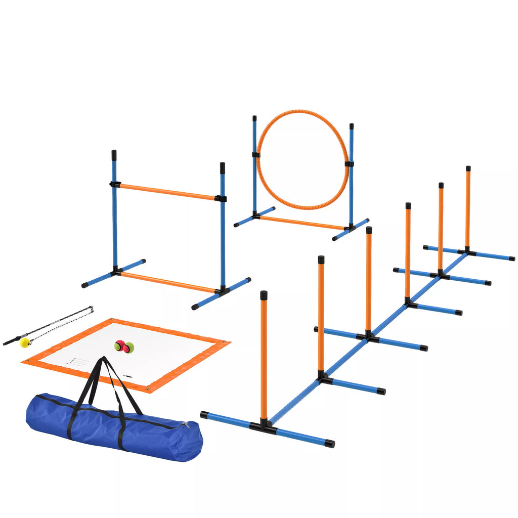 Agility rinkinys šunims, 7 dalys. Agility įranga šunų dresūrai. Sudedamų kliūčių rinkinys žaidimams ir treniruotėms.