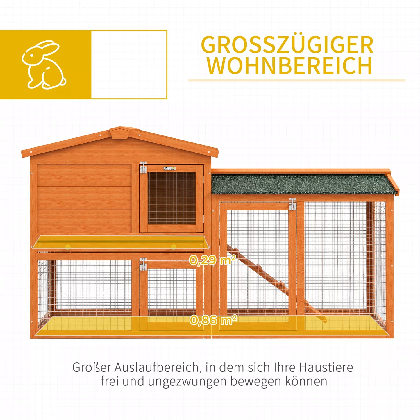 Mazo dzīvnieku māja, Mazo dzīvnieku būris, Āra trušu māja, Brīvās turēšanas aploks, Ziemai izturīgs, Masīvkoks, 150 x 45 x 85 cm, Oranžs