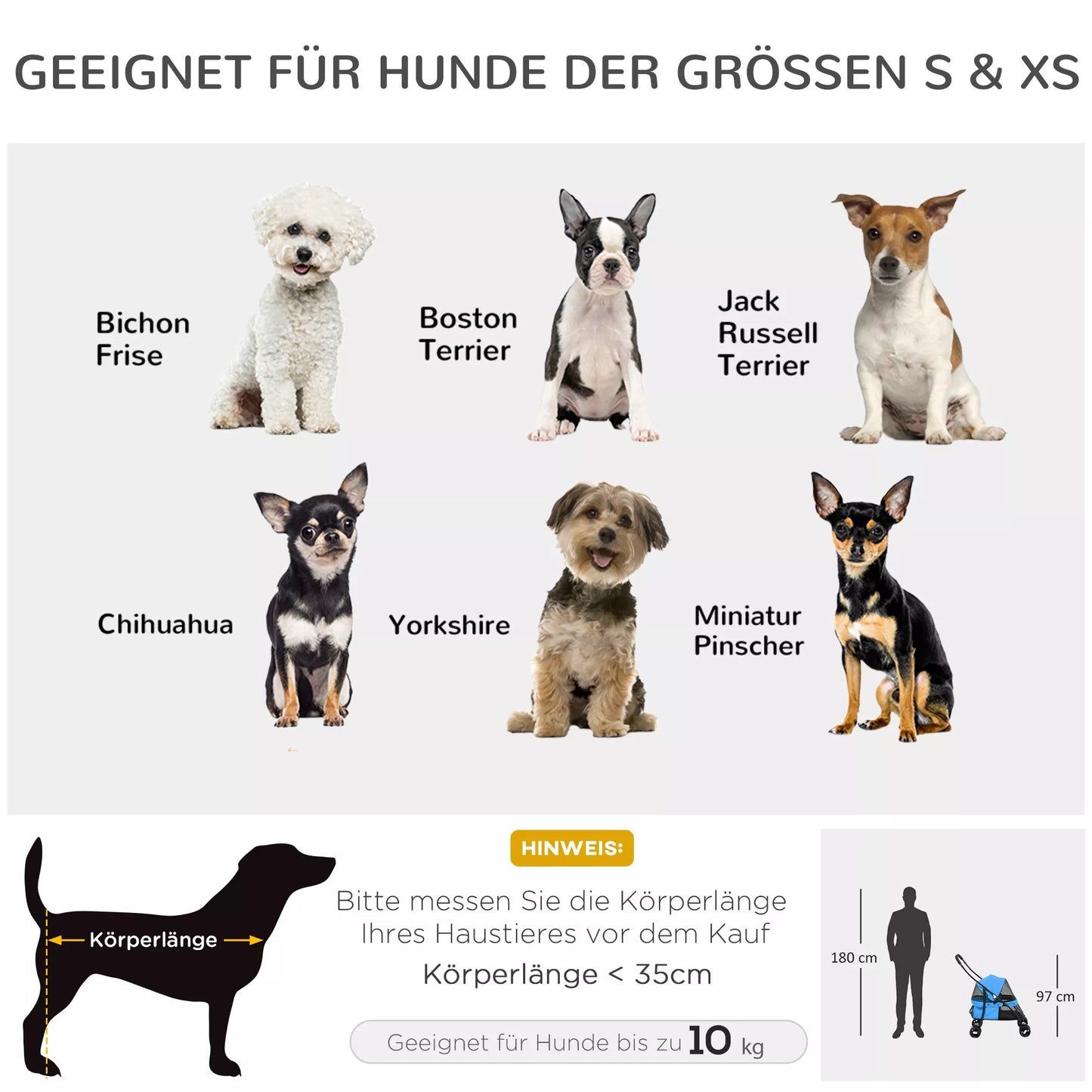 Suņu ratiņi, regulējams jumts, sieta logs, rāvējslēdzējs, tērauda, ​​82x47x97 cm, zili/melni