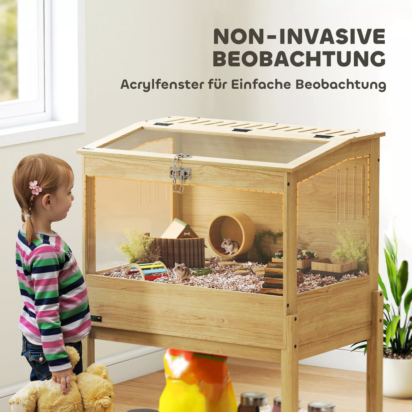 Hamsterio narvas 2 aukštų graužikų narvas smulkių gyvūnėlių narvas su atlenkiamu dangčiu, didelis 83,2 x 50 x 103 cm natūralaus medžio