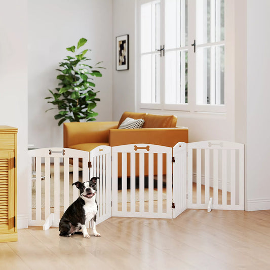 Laisvai stovinti šunų grotelė su atraminėmis kojomis, skirta durų rėmams, koridoriui, laiptams, 258 x 30 x 61 cm, balta