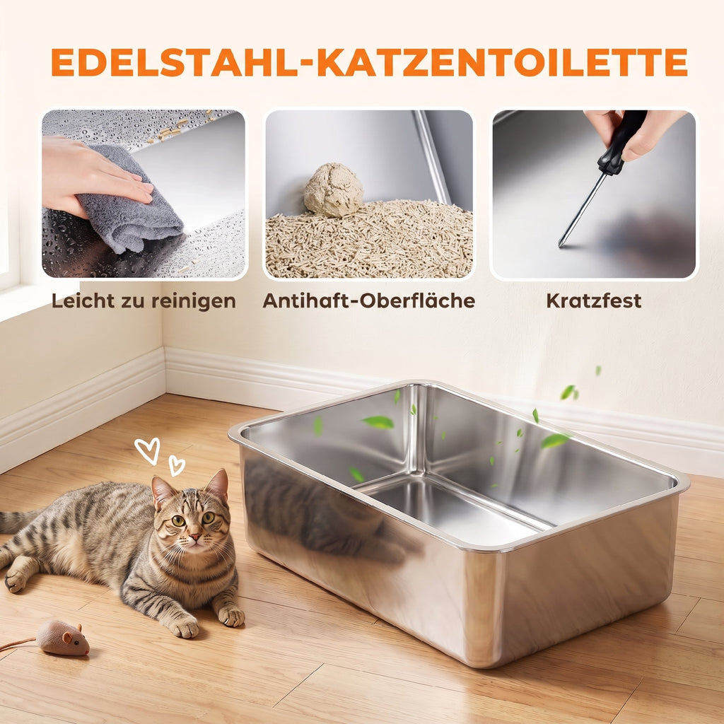 Kačių tualetai XL iš nerūdijančio plieno, 2 vnt., pusiau uždari, su semtuvėliais, iki 8 kg, 60x40x30 cm, juodi