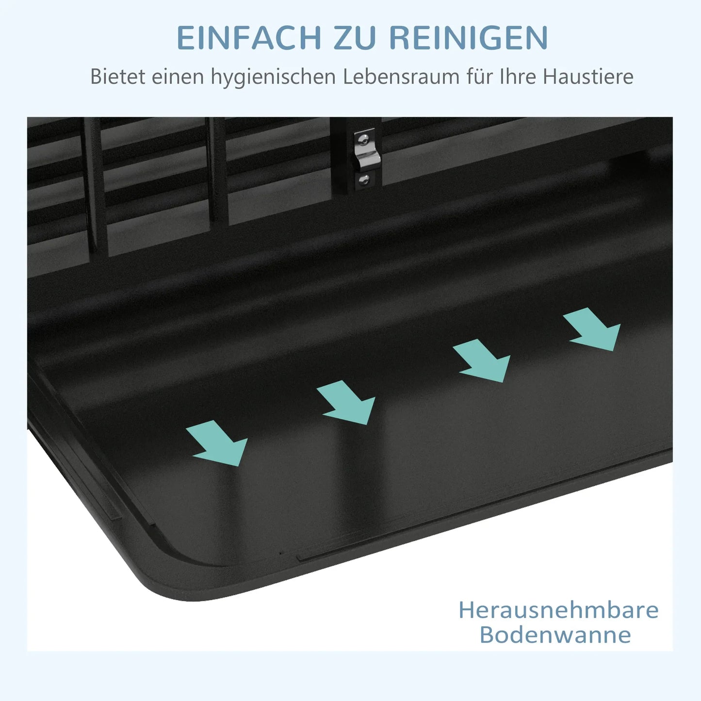 Suņu transportēšanas kaste/būris, ar apakšējo paplāti, slēdzeni, universāliem ritentiņiem, 94 cm x 58 cm x 78 cm, melns