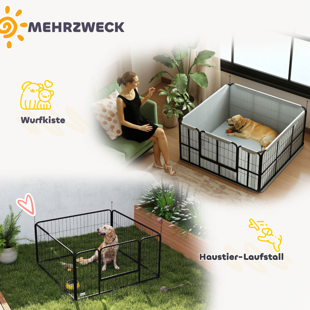 Atvedimo dėžė šuniukams su paklotu ir apsauginiu audiniu, vidutiniams ir dideliems šunims, 122x122x60 cm, juoda