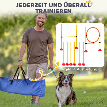 3 dalių šunų agility rinkinys, užpildomas. Agility įranga šunų dresūrai, šuolių kliūčių ir slalominių stulpų rinkinys.