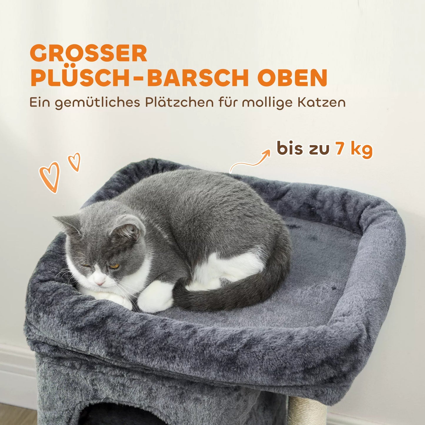 Cat scratching post, Cat tower, 2 caves, platform, sisal pole, compact, dark gray