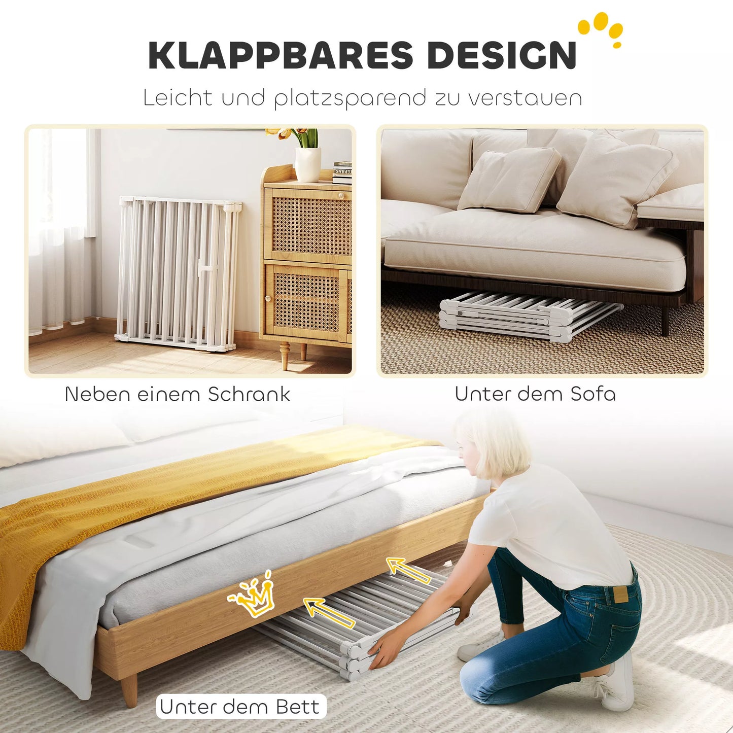 Pet Fence, 6 Panel Barrier with Door, Foldable, for Small and Medium Dogs, Plastic, Carbon Steel, White