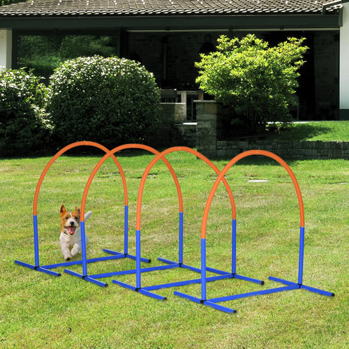 Agility rinkinys šunims, šunų dresūrai, 4 lankai, pradedantiesiems, su nešiojimo krepšiu, mėlyna+oranžinė, 88 x 64 x 95cm