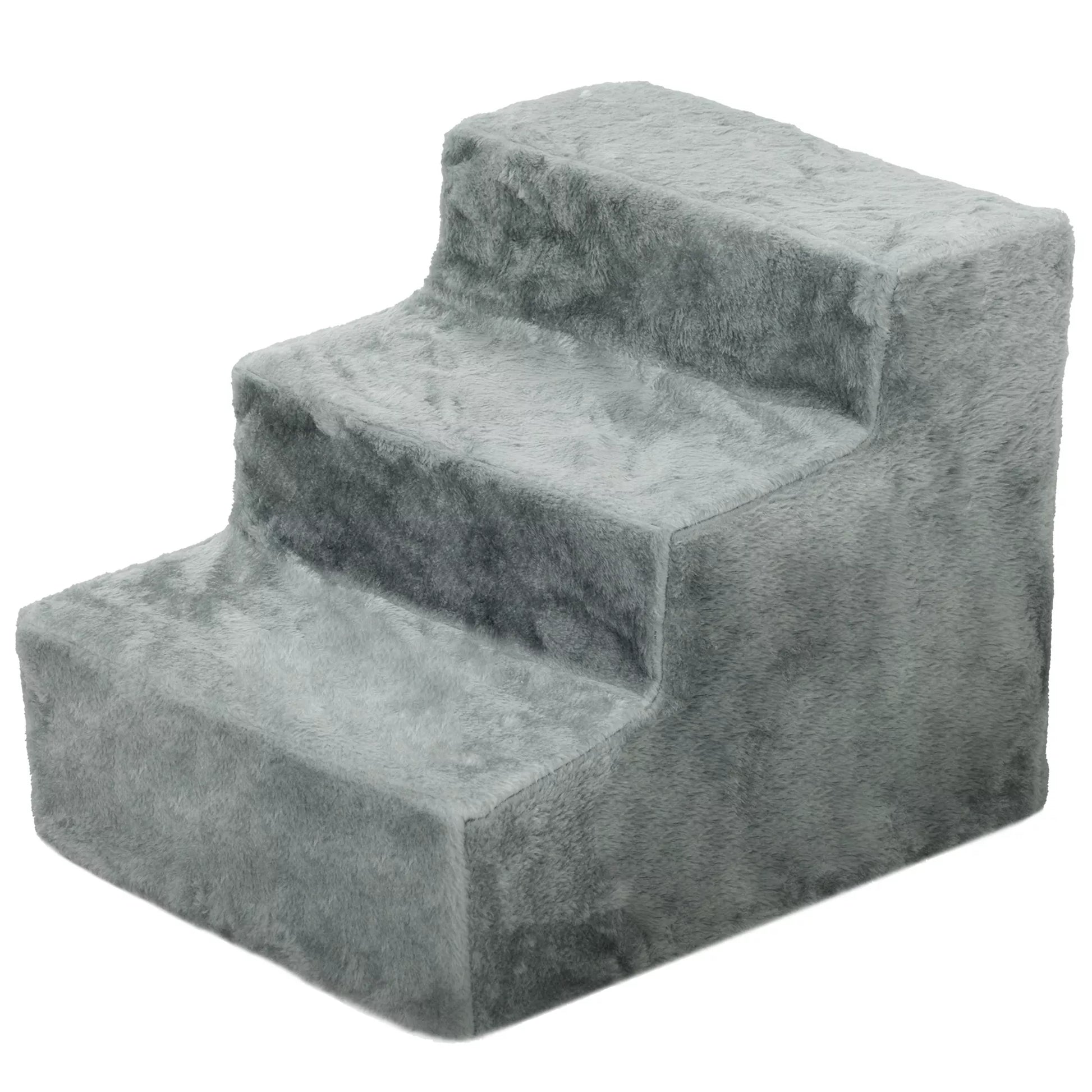 Sulankstomos naminių gyvūnėlių laipteliai, 3 pakopos, su skalbiamu pliušiniu užvalkalu, medžio drožlių plokštė, 46 x 35 x 35 cm, šviesiai pilka