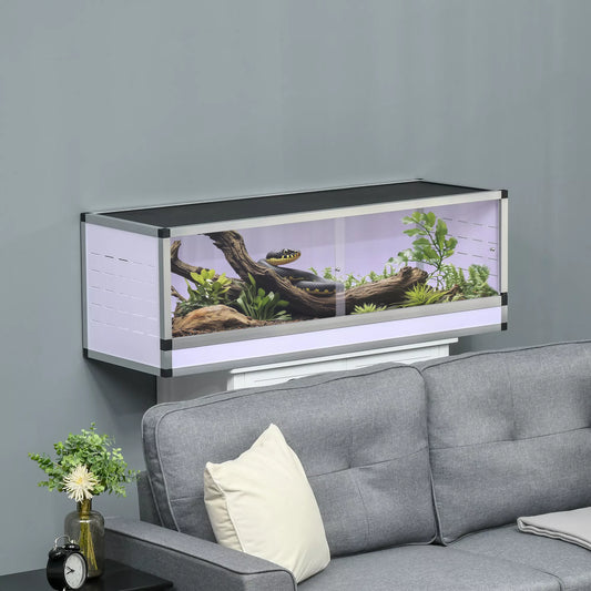 Alumīnija terārijs rāpuļiem, abiniekiem, zirnekļiem. Rāpuļu vairošanās kaste. Sietveida terārijs. Balts+sudrabains+melns. 120 x 40 x 40 cm