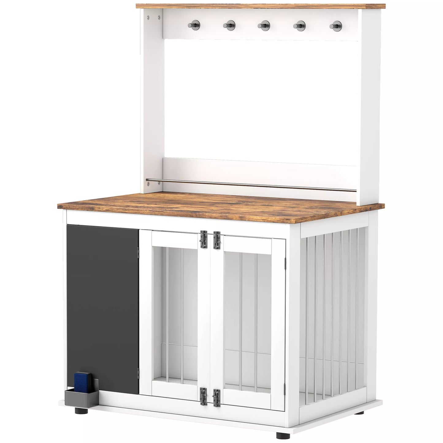 Šunų dėžė su laikymo lentyna žaislams, kabliai pavadėliams, rašomoji lenta, trintukas, dideliems šunims, balta