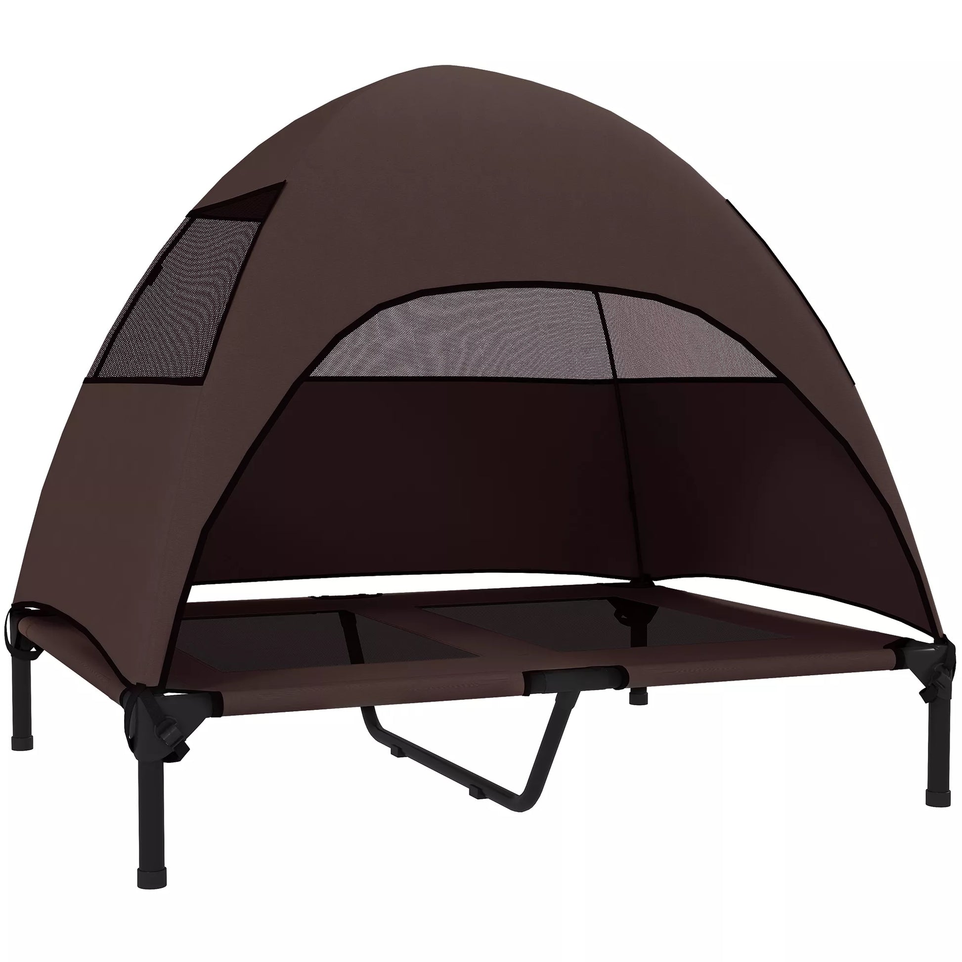 Lauko šunų gultas su stogeliu, paaukštinta šunų lova dideliems šunims, 91 x 76 x 90 cm, kavos