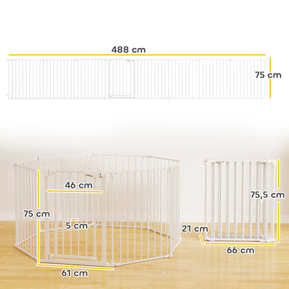 8 sekcijų tvora gyvūnėliams su durelėmis, sulankstoma, skirta mažiems ir vidutinio dydžio šunims, plastikas, anglies plienas, balta