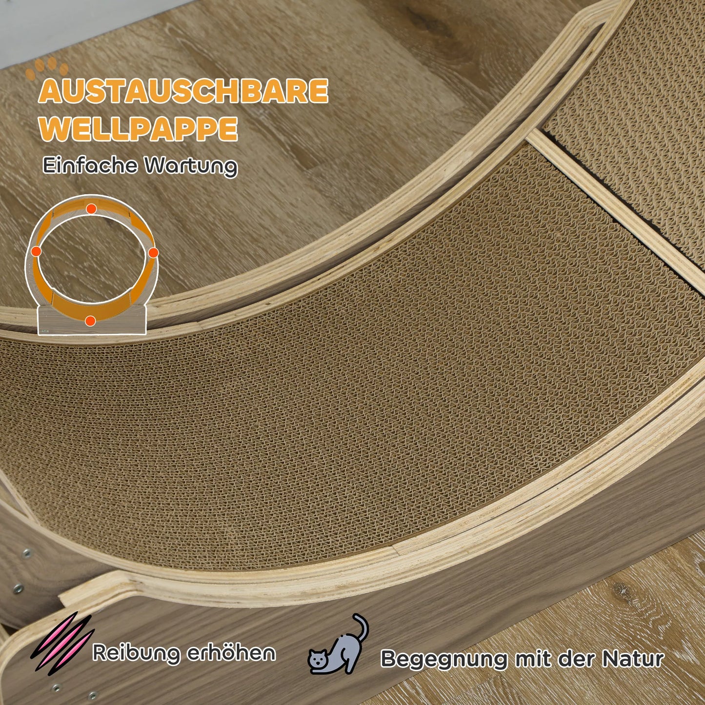 Kaķa skriešanas ritenis, 91 cm, ar bremzi un skrāpēšanas stabu, veselīgai kustībai, valrieksta krāsā