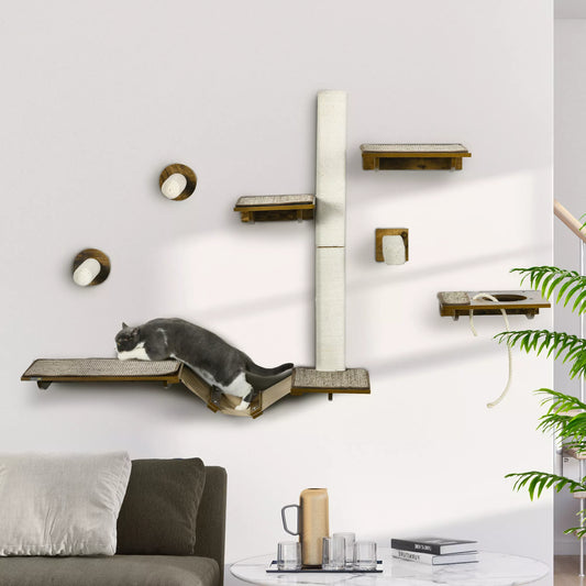 Kaķu kāpšanas komplekts, kāpšanas siena, 8 daļas, līdz 8 kg, izturīgs, brūns/krēmbalts