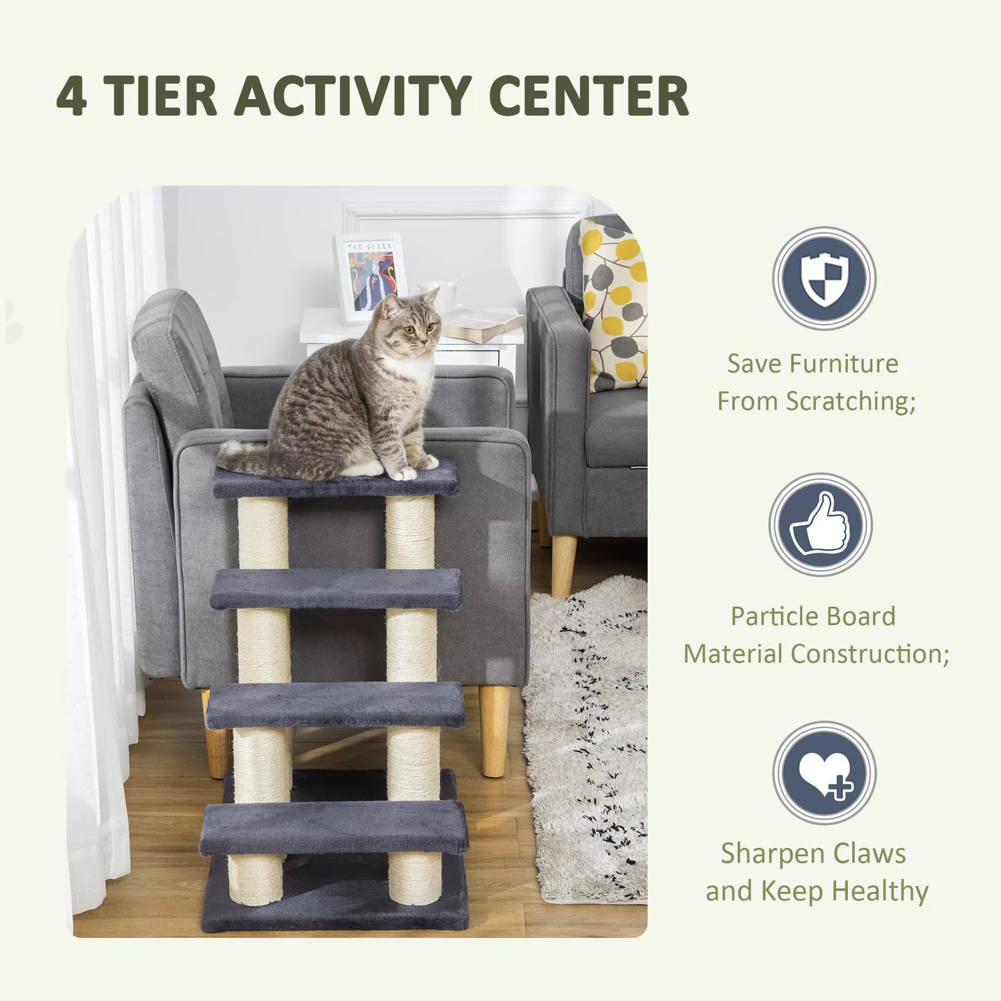 Šunų laipteliai su 4 pakopomis, 59 cm aukščio, naminių gyvūnėlių laipteliai katėms ir šunims, šunų rampa, kačių laipteliai, įlipimo pagalba į lovą, sofą, kušetę, pilkos spalvos
