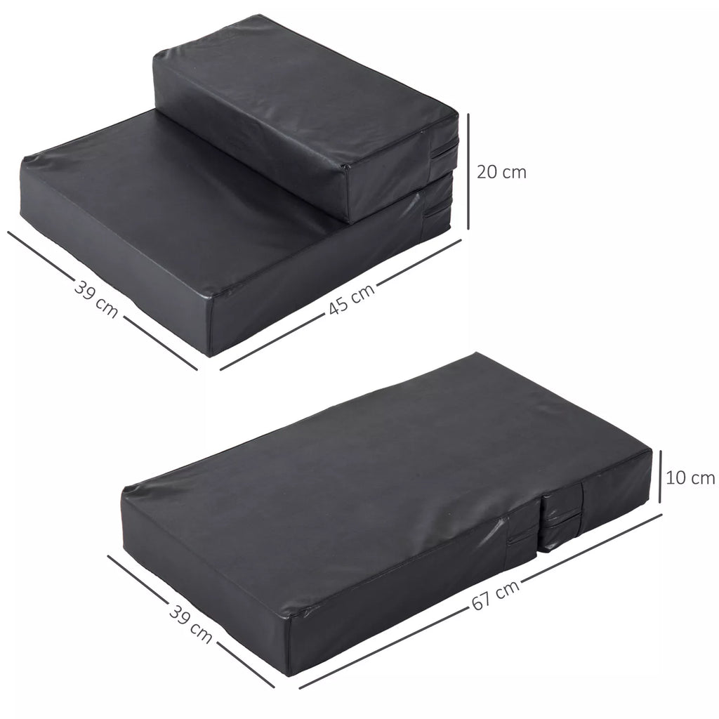 Mājdzīvnieku kāpnes, 2 pakāpieni, salokāmas, suņu kāpnes, pamatne kaķiem un suņiem, melnas, garums 45 x platums 39 x augstums 20 cm