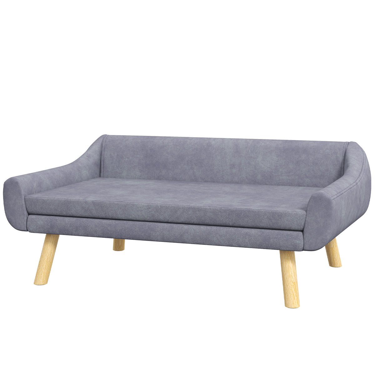 Sofa šunims su nuimama pagalve, aksominė, šunims iki 25 kg, 102x58,5x42,5 cm, pilka