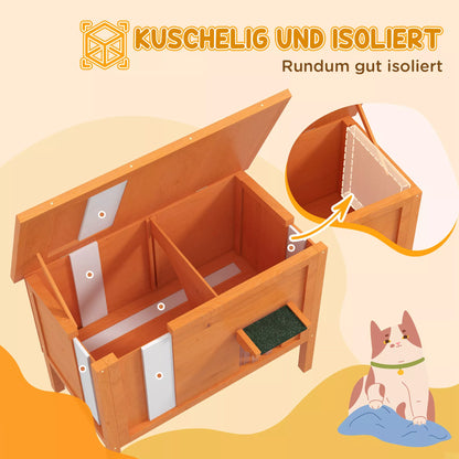Outdoor cat house, cat hutch, weatherproof, 1 window, 1 entrance, 85 x 50 x 68.5 cm, Orange+Green
