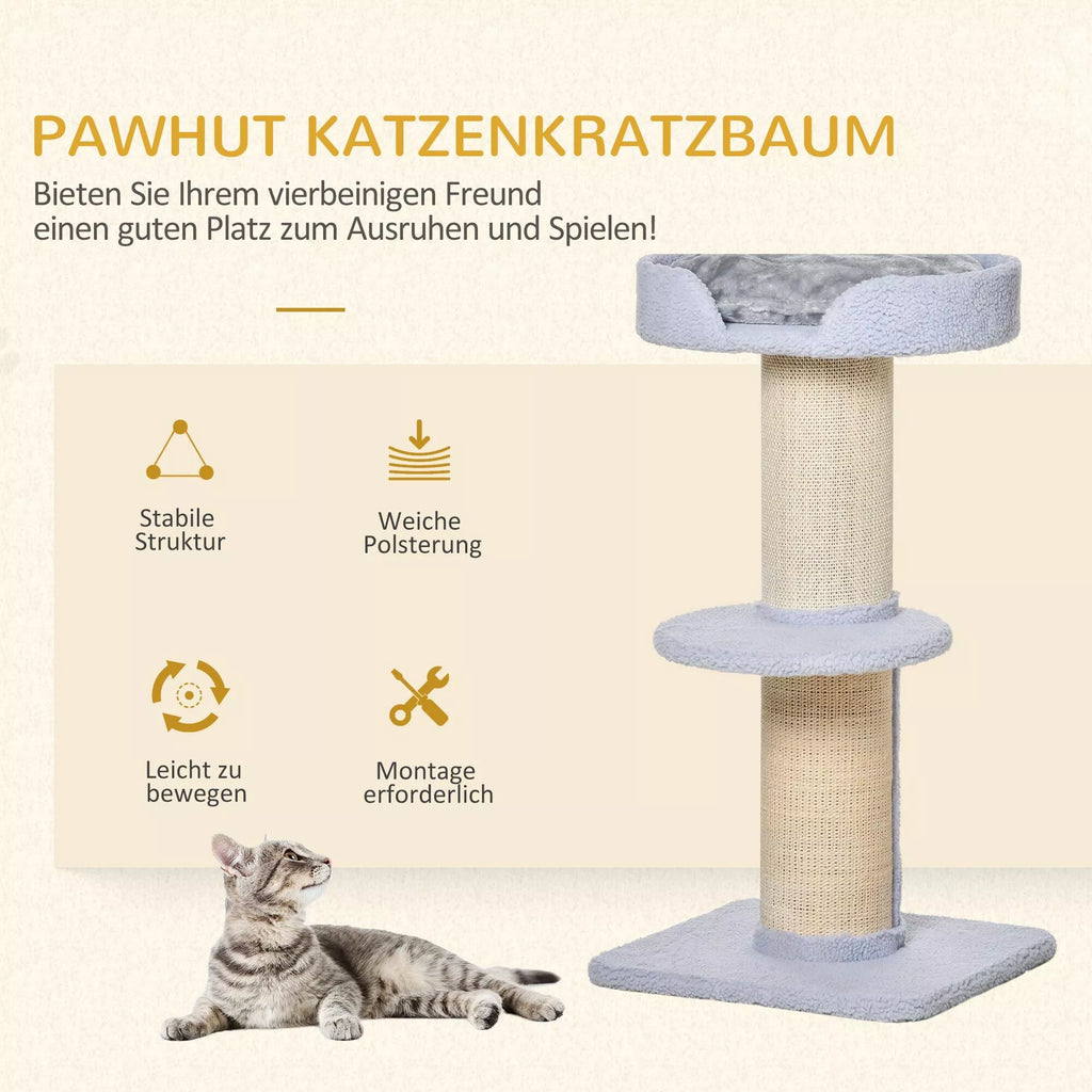 Kačių medis 91 cm Kačių bokštas su sizaliniais stiebais, platforma, pagalvėlėmis daugiaaukštis kačių draskymo medis, laipiojimo medis, vidutinio dydžio katėms, šviesiai mėlynas