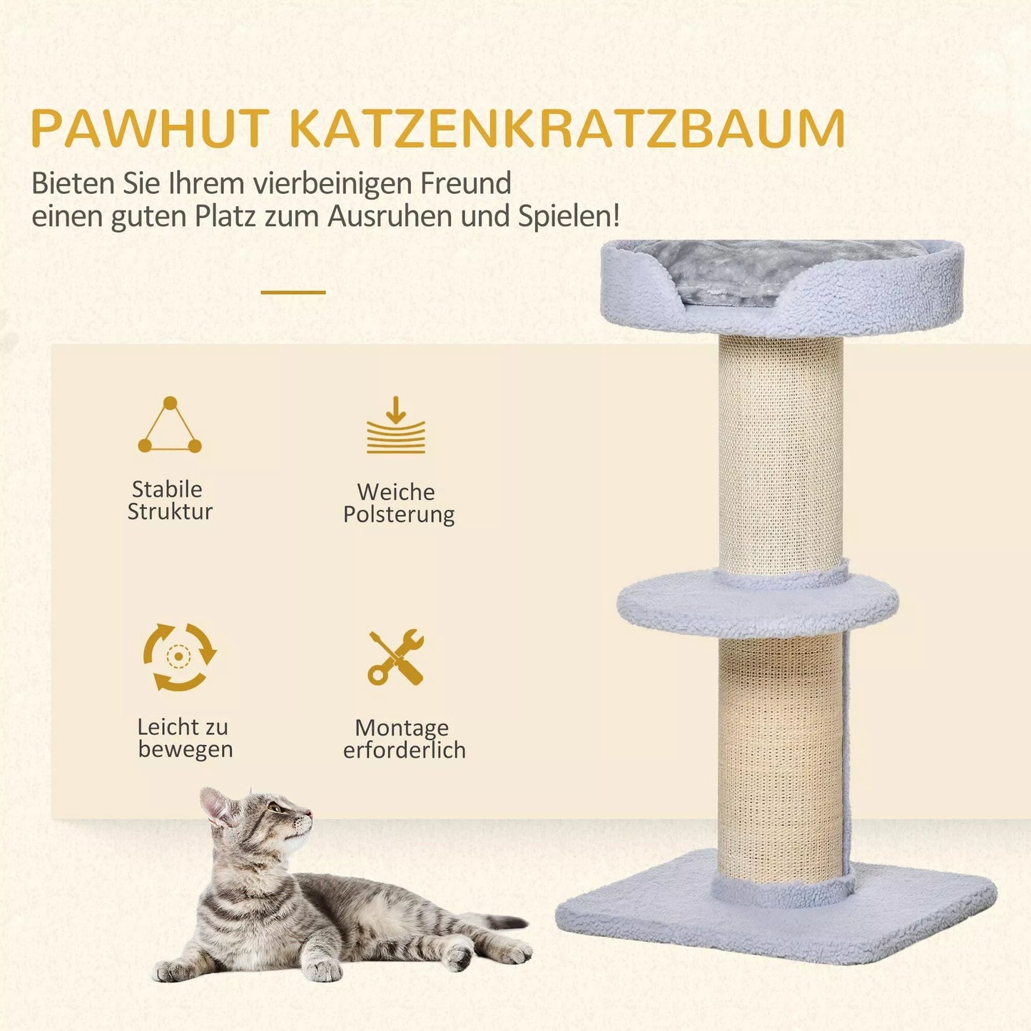 Kačių medis 91 cm Kačių bokštas su sizaliniais stiebais, platforma, pagalvėlėmis daugiaaukštis kačių draskymo medis, laipiojimo medis, vidutinio dydžio katėms, šviesiai mėlynas