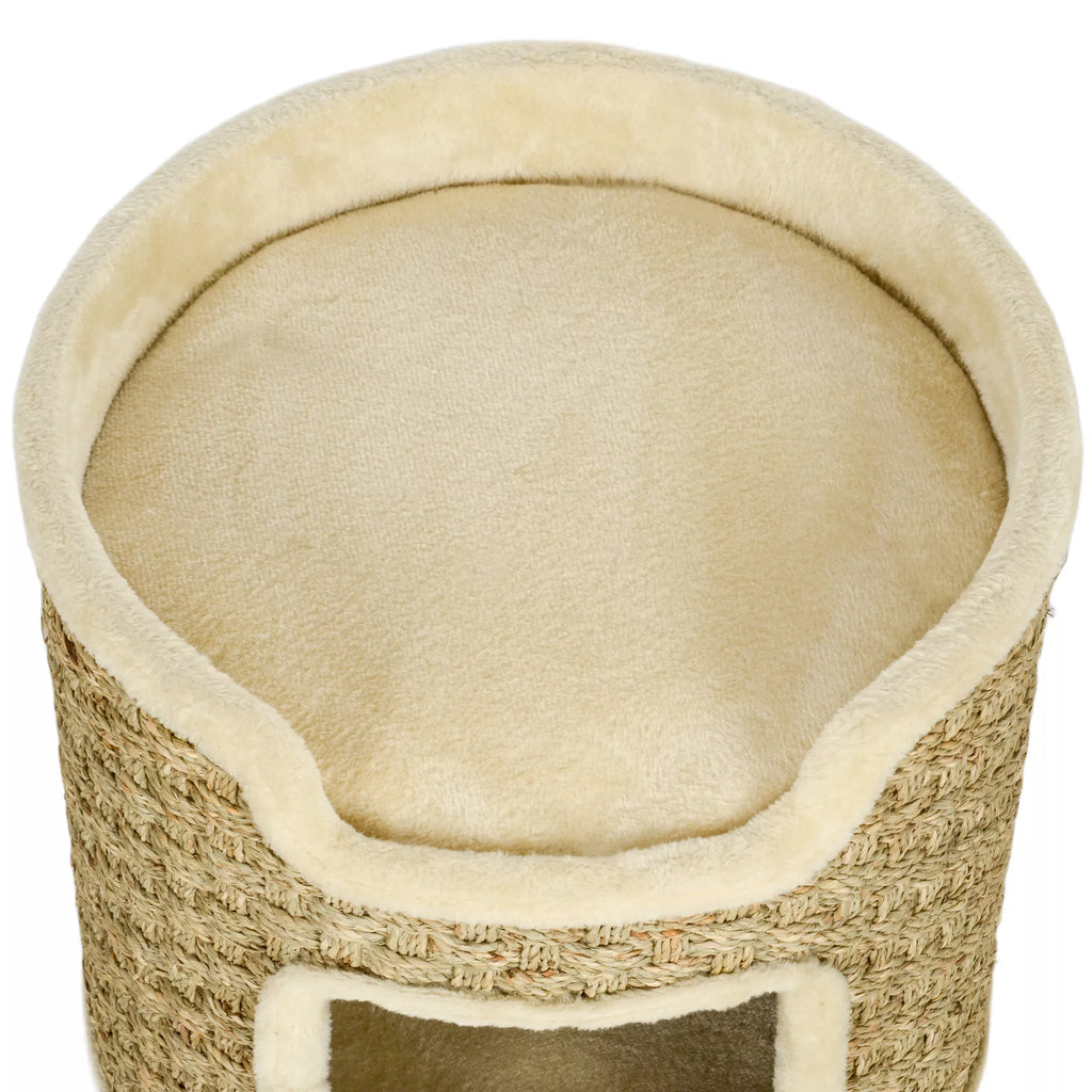 Kačių draskyklė, žaidimų ir poilsio zona, pliušas, Ø38 x 37A cm, chaki-smėlio spalvos, iki 5 kg