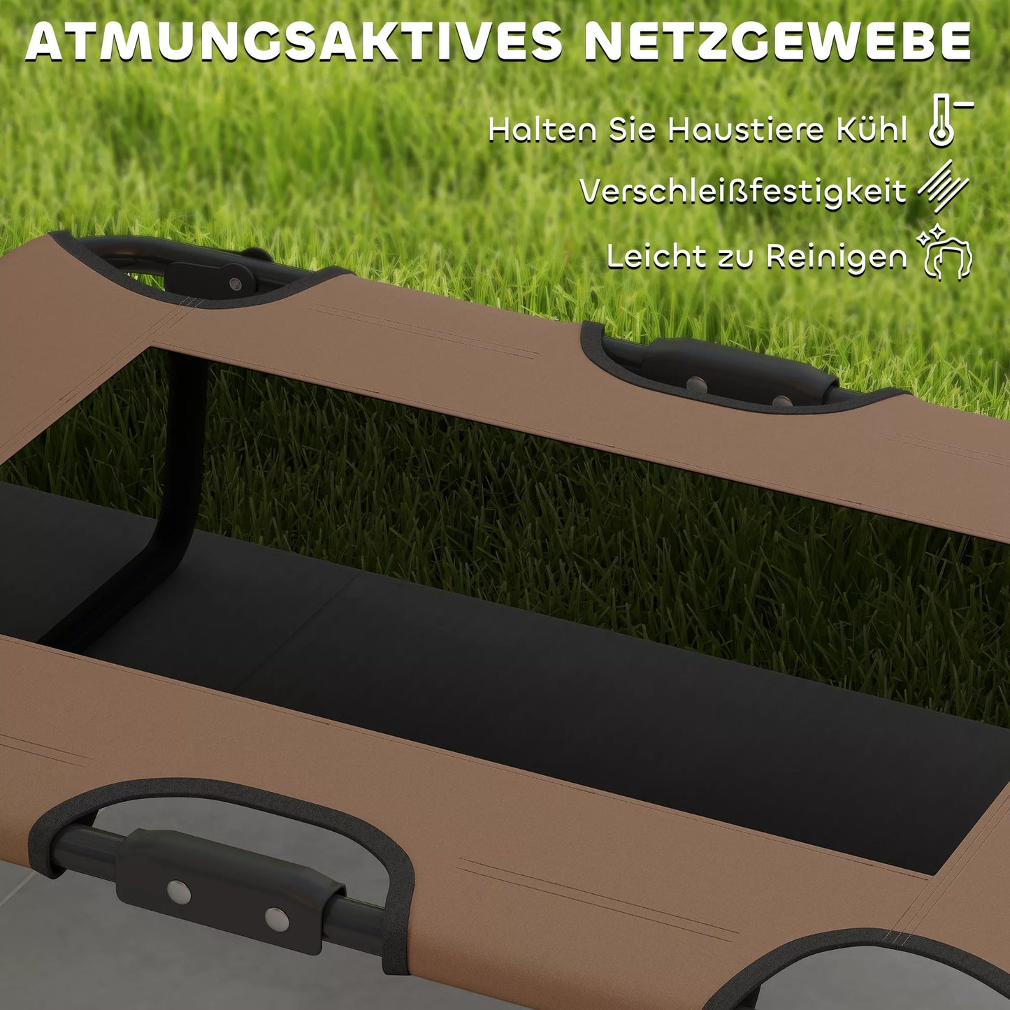 Paaugstināta saliekama suņu gulta, āra mājdzīvnieku gulta ar sieta dizainu, kafijas krāsas oksfordas audums, 75 x 51 x 18 cm