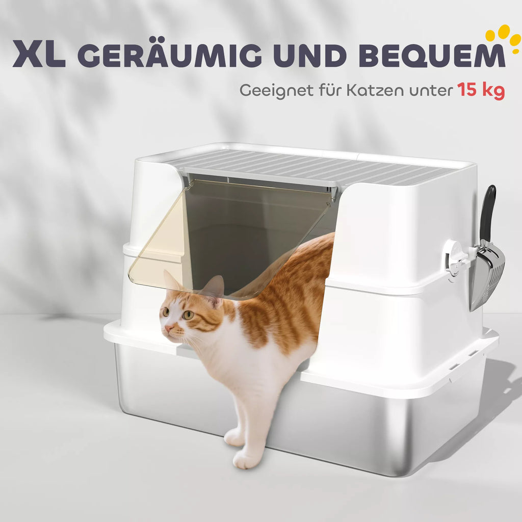 Kaķu pakaišu kaste, nerūsējošā tērauda, ​​XL iekšējā ietilpība, ar kausiņu, gaiši pelēka
