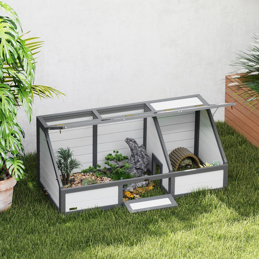 Vėžlių dėžė, lauko vėžlių aptvaras, be dugno dizainas, lengvai atidaromas, vėžlių namelis, baltas