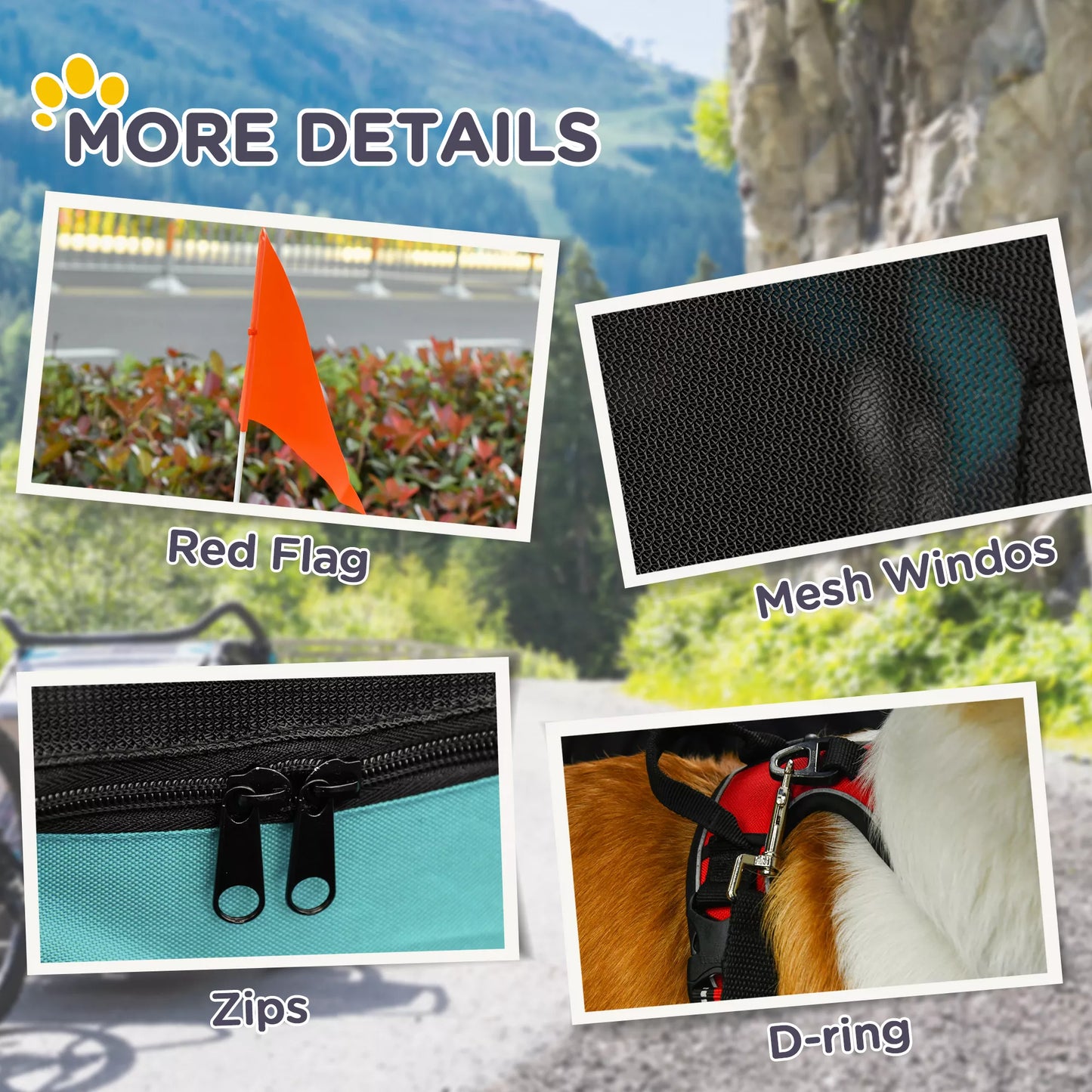 Mājdzīvnieku piekabe suņiem, velosipēda piekabe līdz 20 kg, salokāma, ar atstarotāju, lietus pārsegs, tērauds, pelēka + zaļa, 130 x 73 x 90 cm