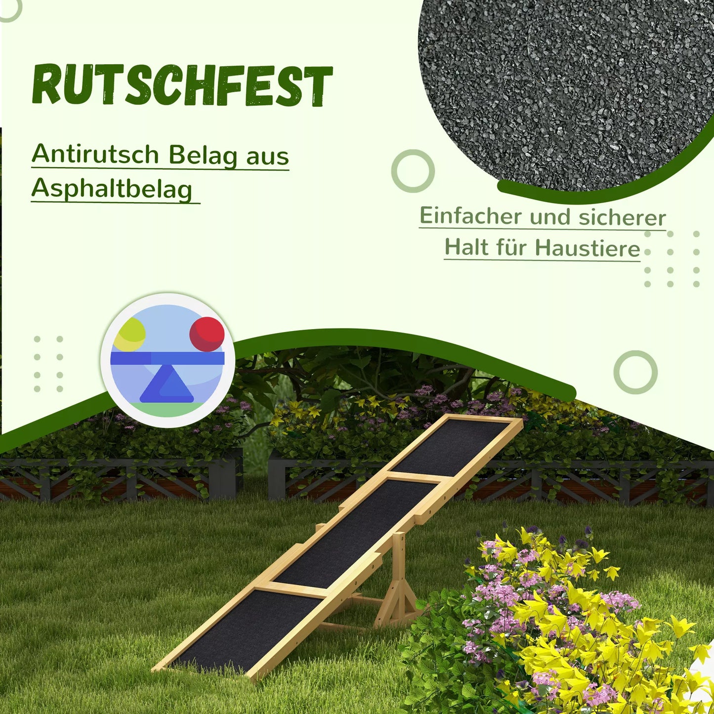 Suņu balansieris veiklības treniņiem, neslīdošs, iztur svaru līdz 50 kg, 180 x 30 x 30 cm