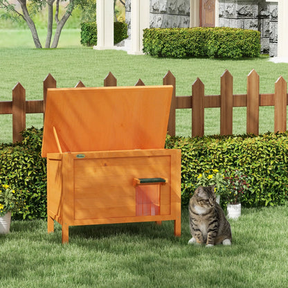 Outdoor cat house, cat hutch, weatherproof, 1 window, 1 entrance, 85 x 50 x 68.5 cm, Orange+Green