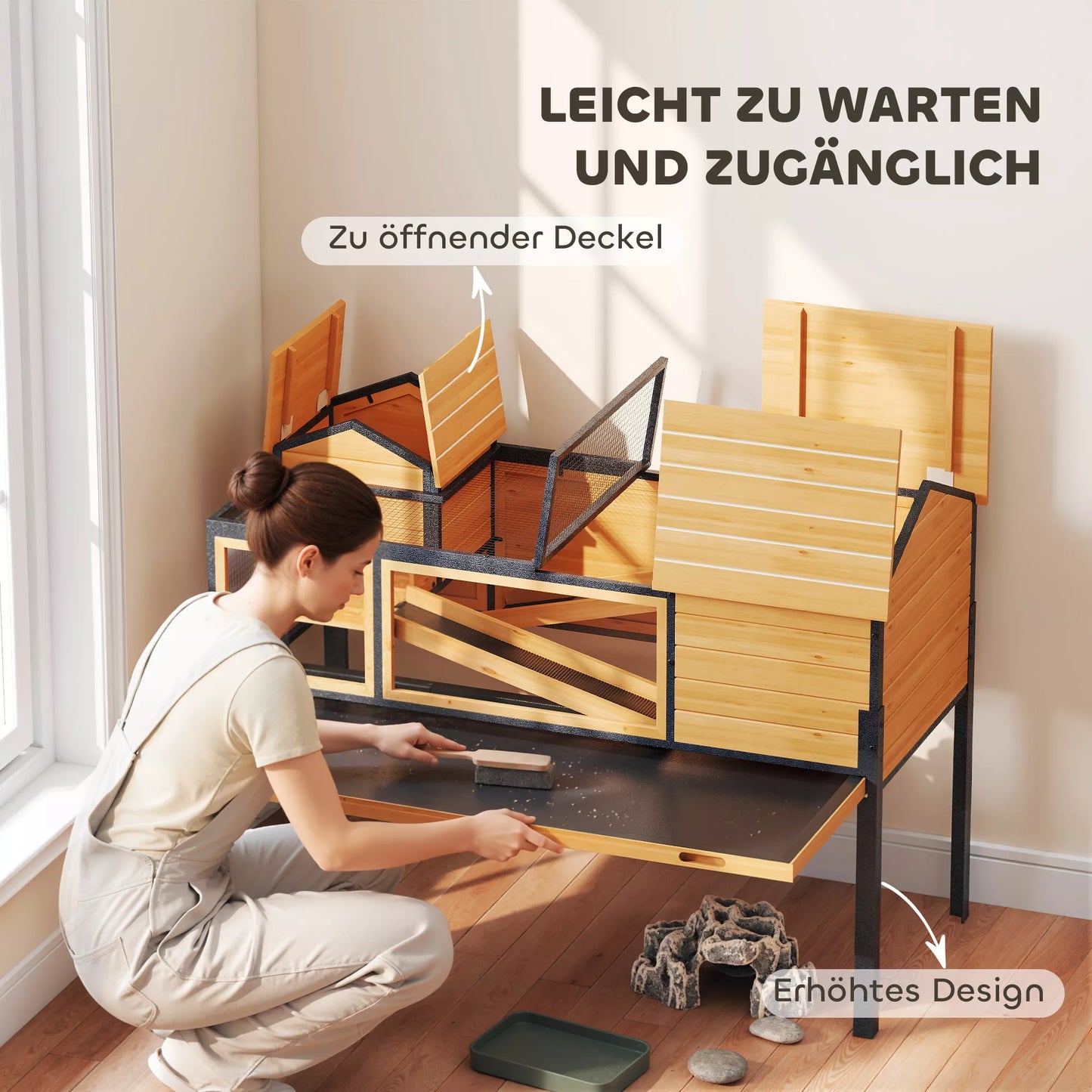 Vėžlio namelis, mažų gyvūnėlių aptvaras, 2 kambariai, 2 aukštai, langai, rampos, priedai, mediena, plienas, geltona