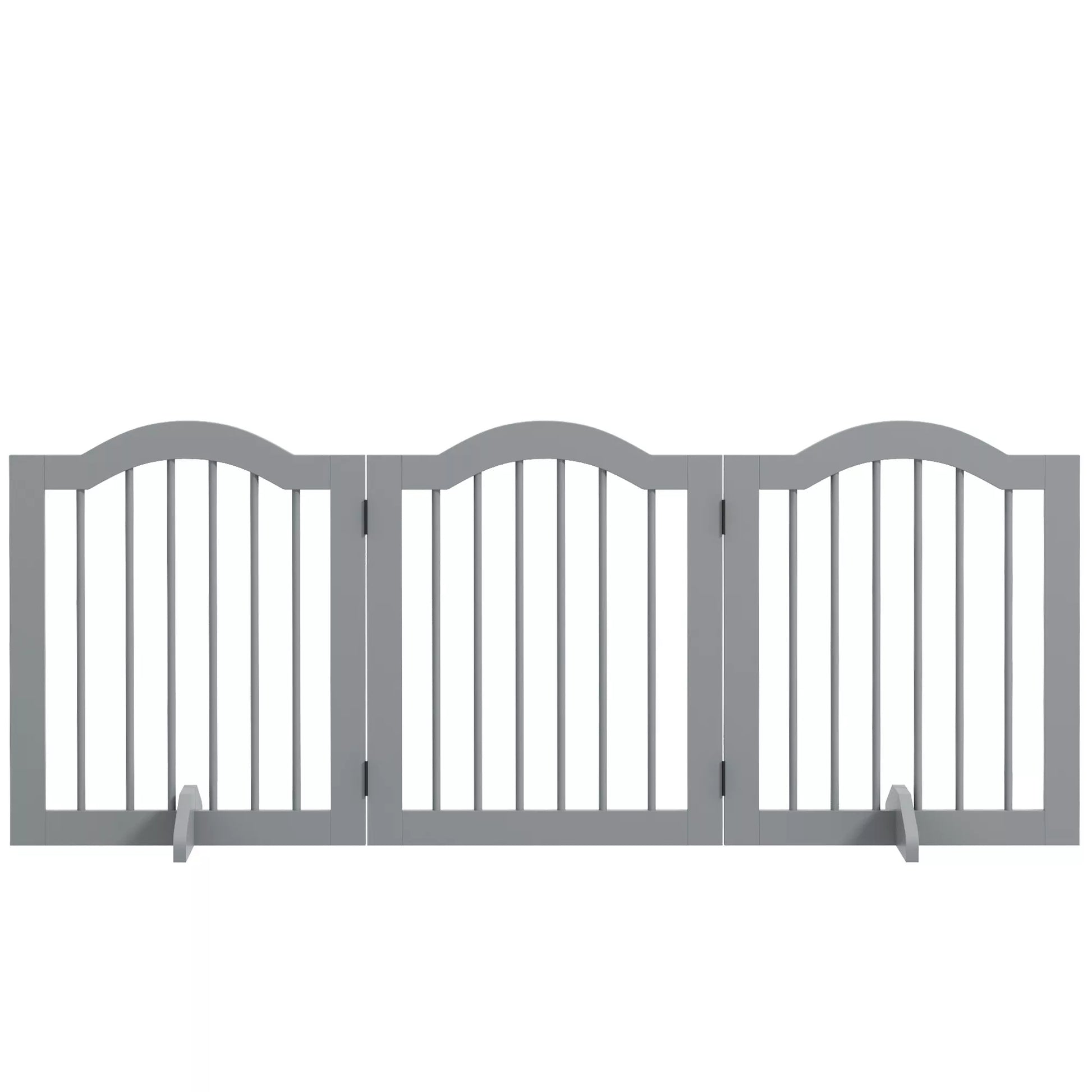 PawHut 3 dalių šunų atitvaras, 154,5 x 61 cm, sulankstomas šunų aptvaras su durelėmis, 2 atraminės kojelės, šviesiai pilkas