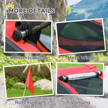 Dog trailer, foldable bike trailer for dogs, waterproof, Oxford cloth, metal, 140 x 71 x 83 cm, Red