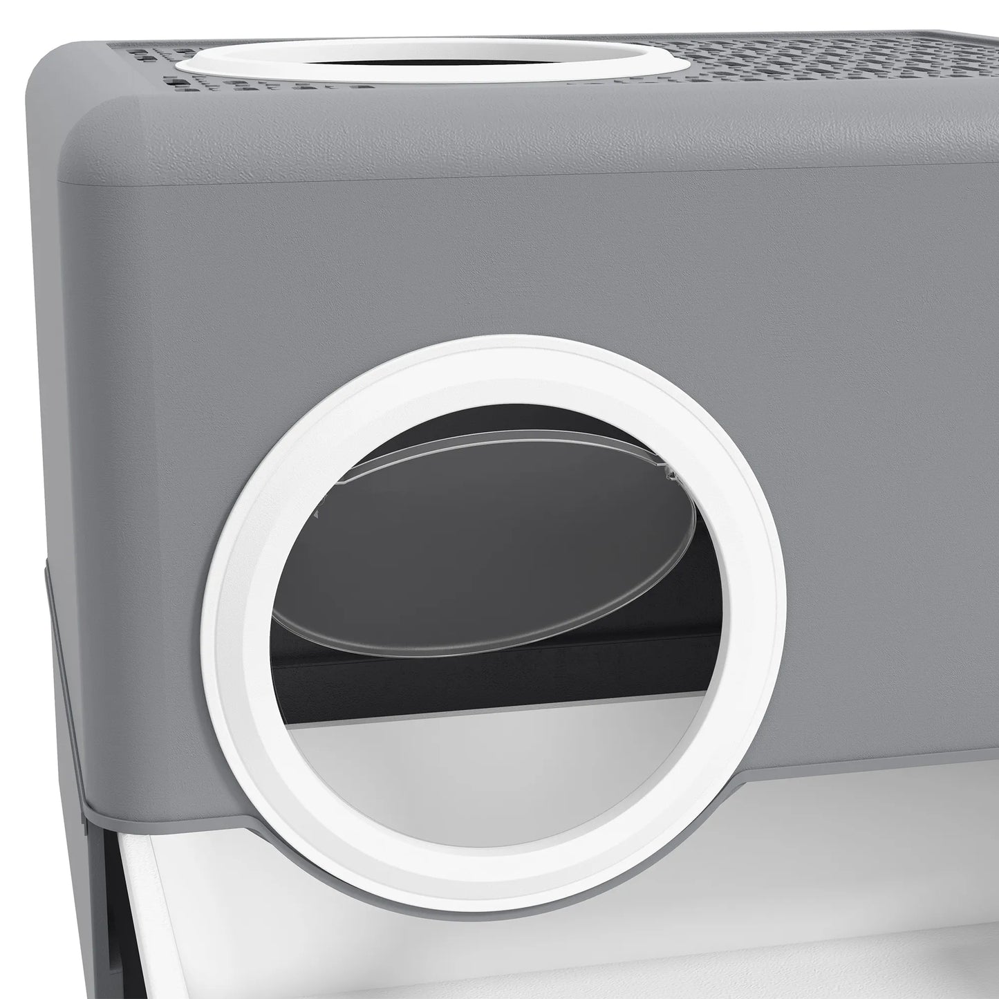 Kaķu pakaišu kaste, 2 izvadi, noņemams apakšējais paliktnis, 52 x 41 x 38,5 cm, pelēka