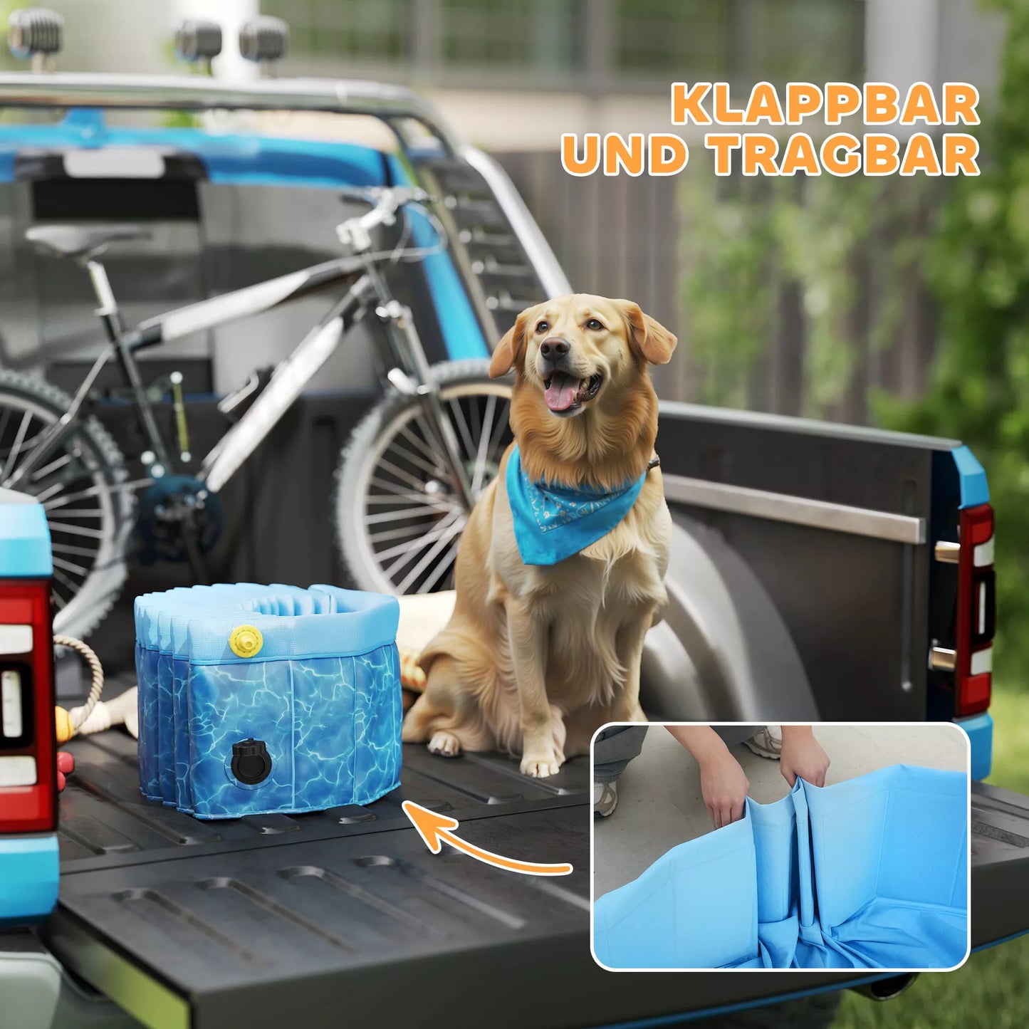 Salokāms suņu baseins ar strūklaku un ūdens spilvenu dizainu Ø120 x 30 cm, zils