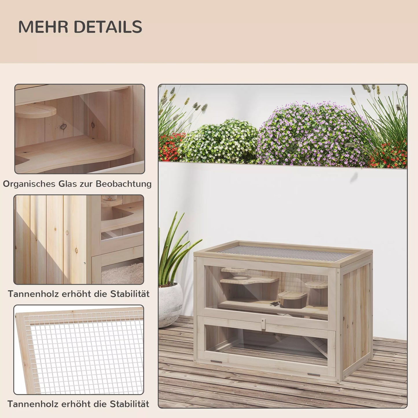 Koka būris maziem dzīvniekiem / grauzējiem 60 x 35 x 42 cm