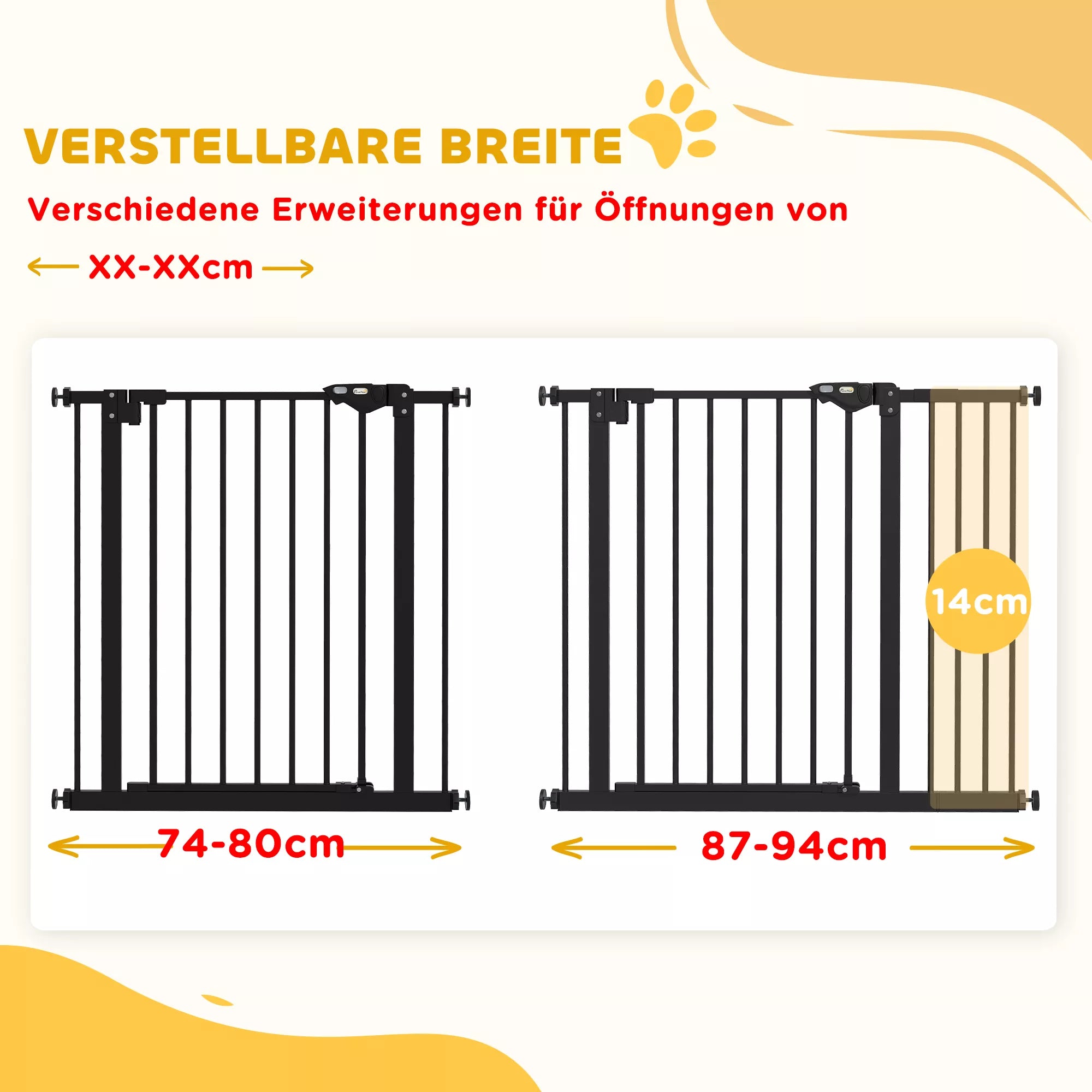 Drošības vārti suņiem, Barjeras vārti, Drošības vārti mājdzīvniekiem, Metāls, Plastmasa, 74-80/87-94 cm, Melni