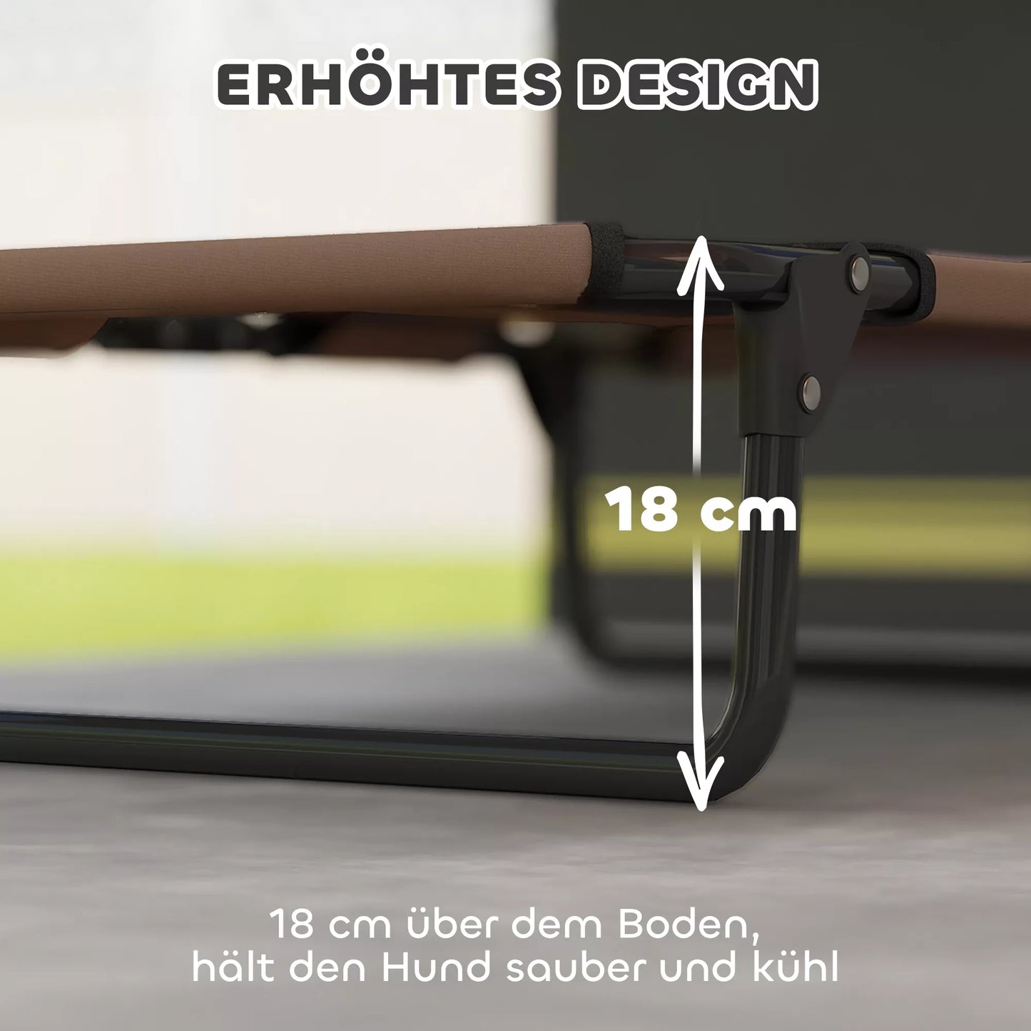 Paaugstināta saliekama suņu gulta, āra mājdzīvnieku gulta ar sieta dizainu, kafijas krāsas oksfordas audums, 75 x 51 x 18 cm