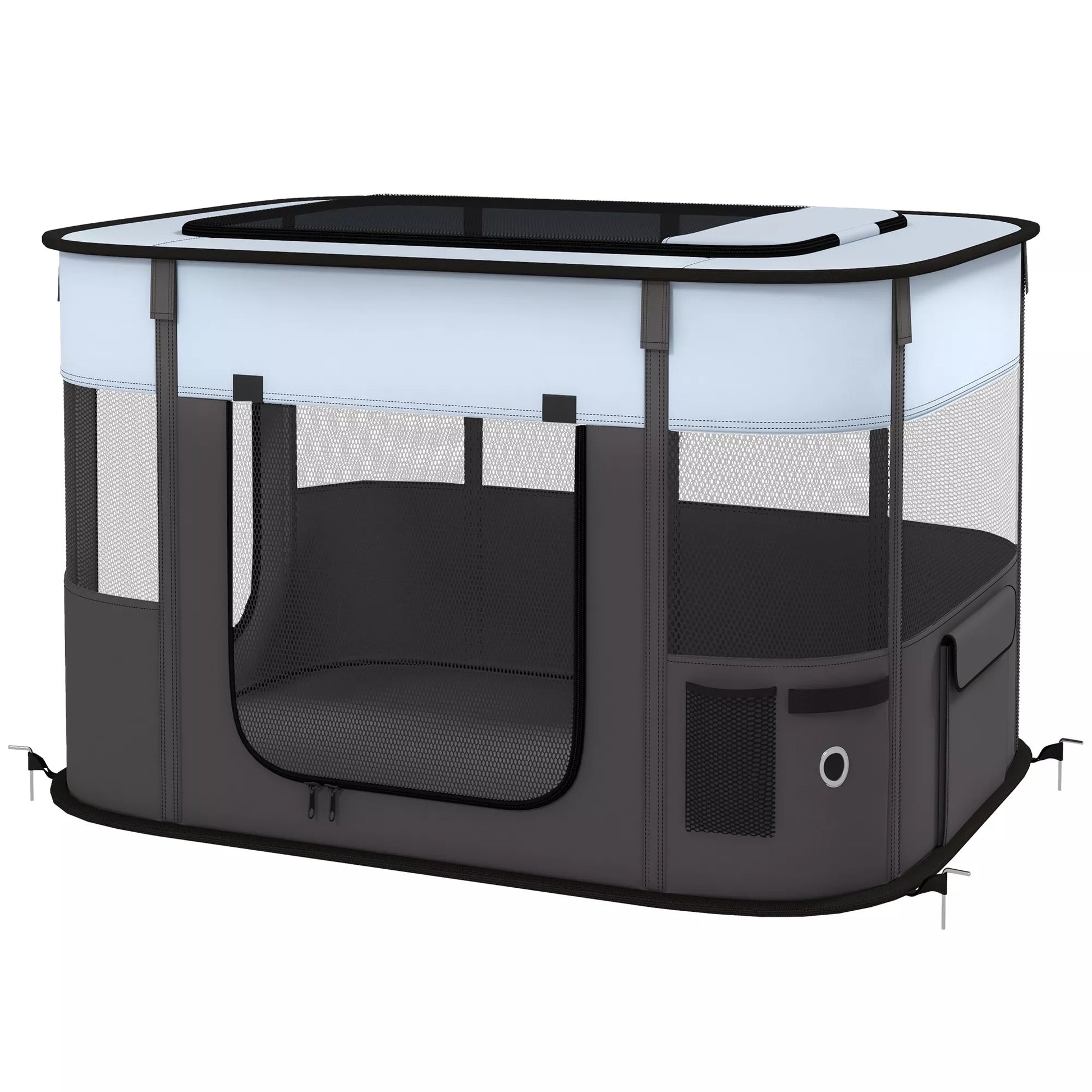 PawHut žaidimų aptvaras naminiams gyvūnėliams, sulankstomas, su laikymo krepšiu, šuniukams ir kačiukams, viduje ir lauke, pilkos spalvos