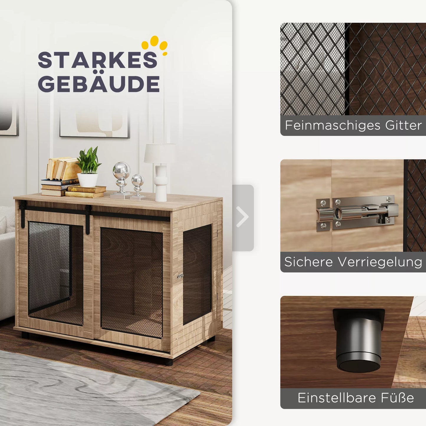 Suņu būris, transportēšanas būris suņiem, atpūtas stūrītis mājdzīvniekiem, slēdzamas durvis, 98 x 60 x 78 cm, gaiši brūns