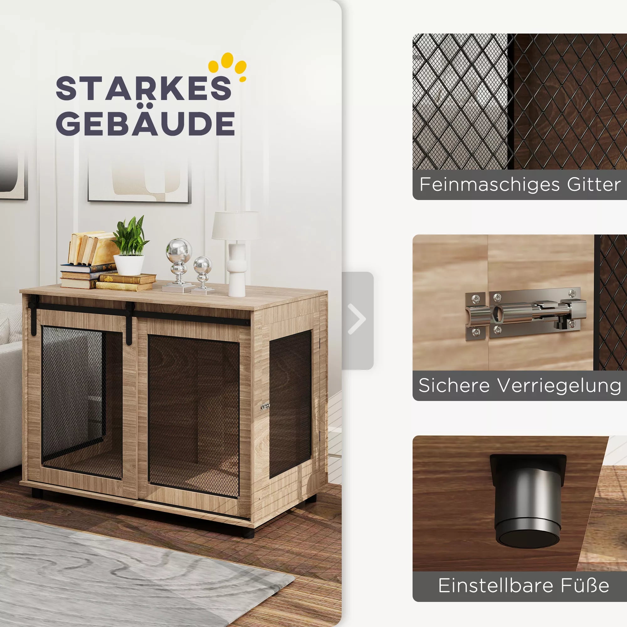 Suņu būris, transportēšanas būris suņiem, atpūtas stūrītis mājdzīvniekiem, slēdzamas durvis, 98 x 60 x 78 cm, gaiši brūns