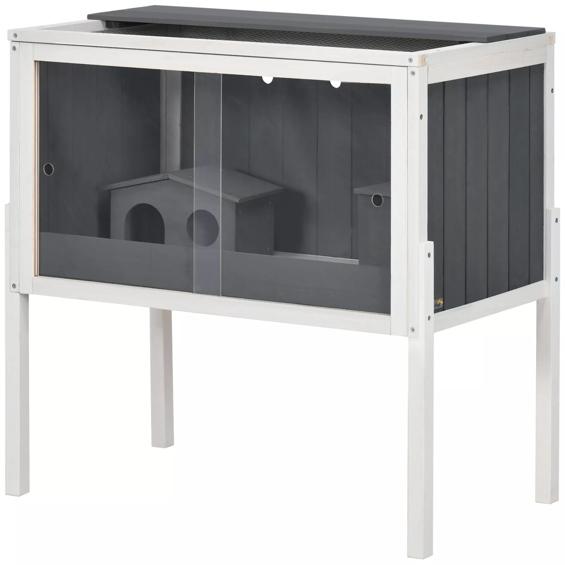 Hamsterio narvas, 3000 cm² nykštukinių žiurkėnų narvas iš medžio ir metalo, su 2 nameliais, akrilo stumdomomis durimis, stabilus, saugus, Pilka+Balta