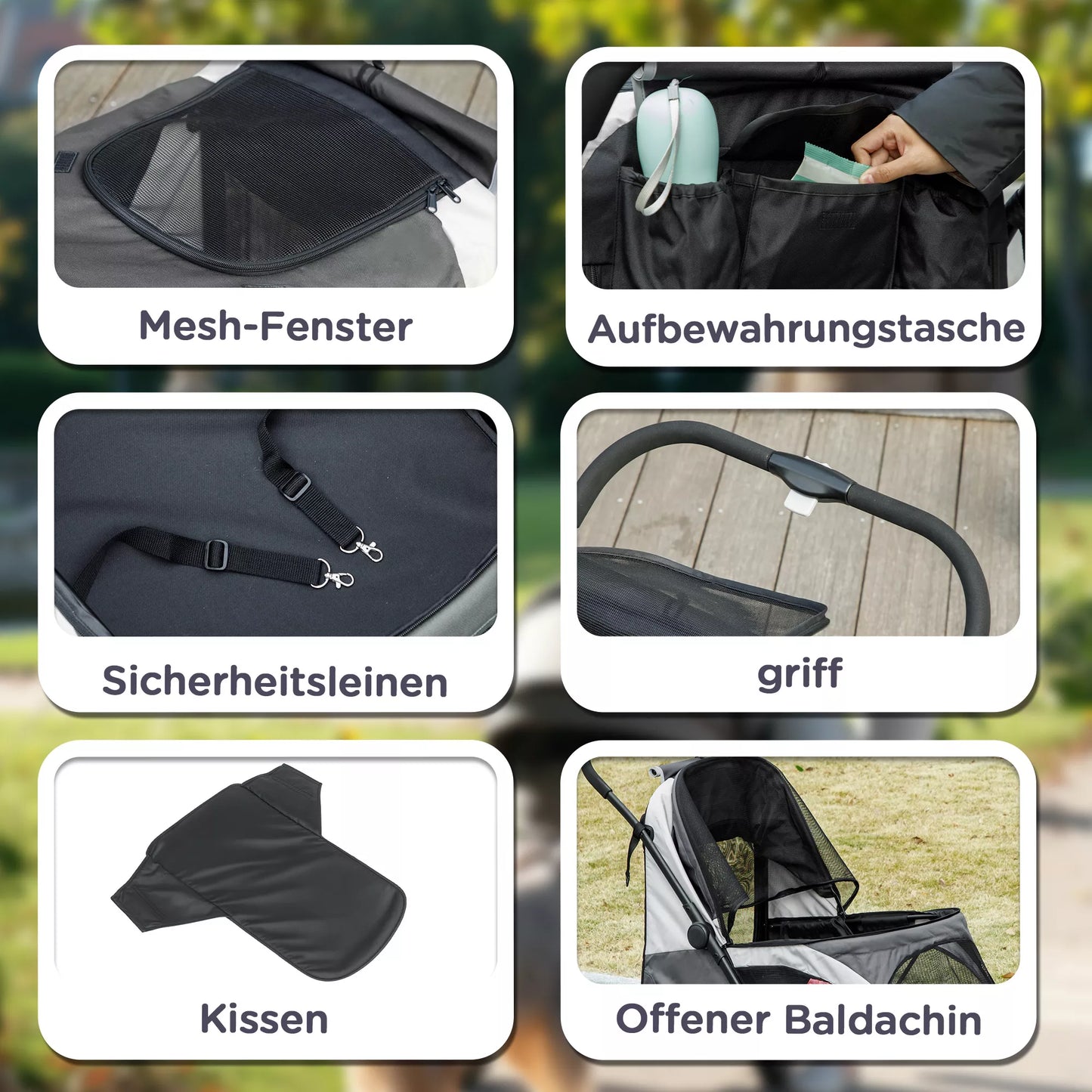 Šunų vežimėlis, sulankstomas vežimėlis dideliems šunims, 4 ratų augintinio vežimėlis, saugos diržai, stabdžiai, tamsiai pilkas