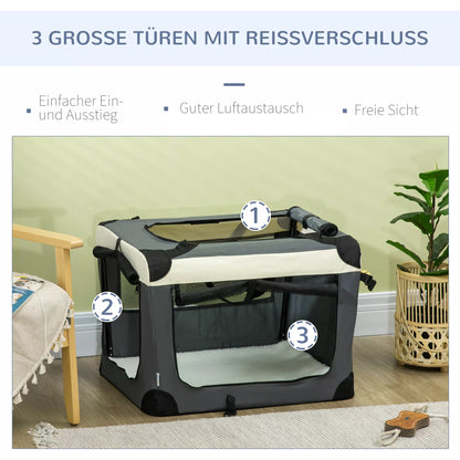 Transport bag, transport box for cats and small dogs, foldable, 3 doors, gray, 70 x 51 x 50cm