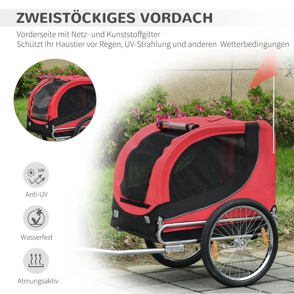 Velosipēda piekabe suņiem līdz 20 kg ar universālu sakabi, tērauda, ​​sarkana+melna