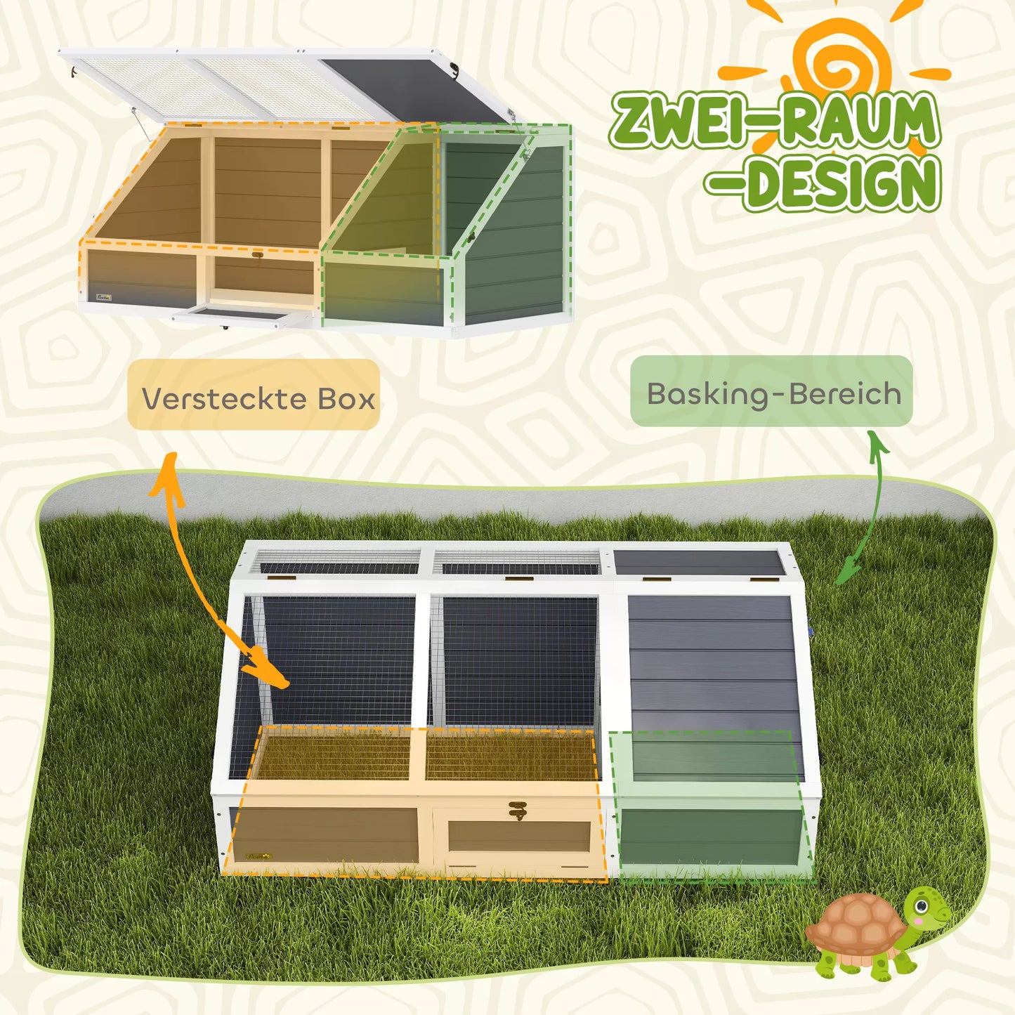 Lauko vėžliukų aptvaras, be dugno dizainas, lengvai atidaromas, vėžliukų namelis, šviesiai pilkas