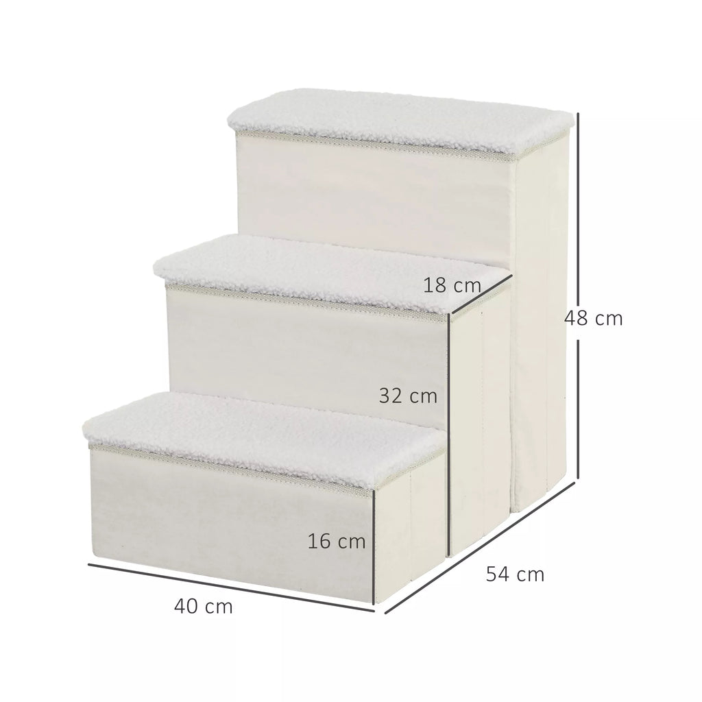 Suņu pakāpieni 3 pakāpieni 48 cm augsti, salokāmi mājdzīvnieku pakāpieni maziem un veciem dzīvniekiem, kaķu un suņu rampa, iekāpšanas palīglīdzeklis gultai, dīvānam, matracim un automašīnai, balti