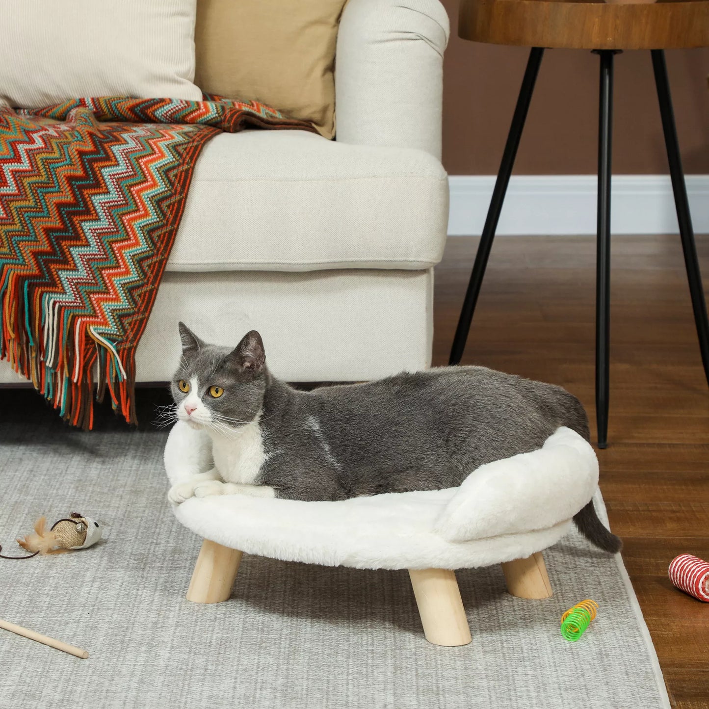 Mājdzīvnieku gulta kaķiem un suņiem līdz 5 kg/30 cm, ar mazgājamu plīša pārvalku, krēmbalta, 47 x 40 x 20 cm